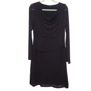 Zero Black Dress Red Diamond Print‎ Long Sleeve Cowl Neck Sheer Mesh Size M